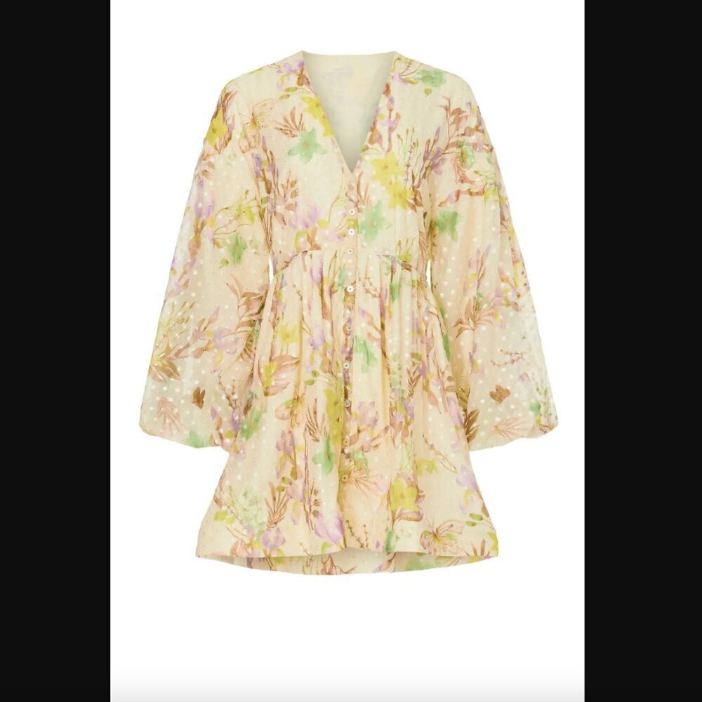 Alexis "Behati" Dress, Multicolor Floral Chiffon Long Sleeve Dress, Size Small - Picture 4 of 9